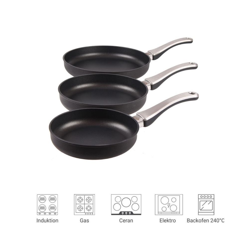 Pfannen Set, 3 tlg., Flache Pfannen mit 20, 24 und 28 cm Durchmesser, Produktbild