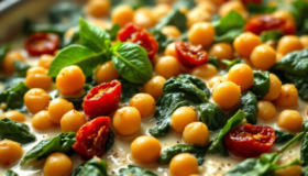 High-Protein Kicherebsen-Spinat-Pfanne ist nicht nur gesund sondern auch super lecker.