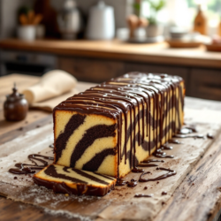 Zebra-Kuchen in der Coox Wunderform gebacken und mit einer leckeren Schoko-Glasur verfeinert.